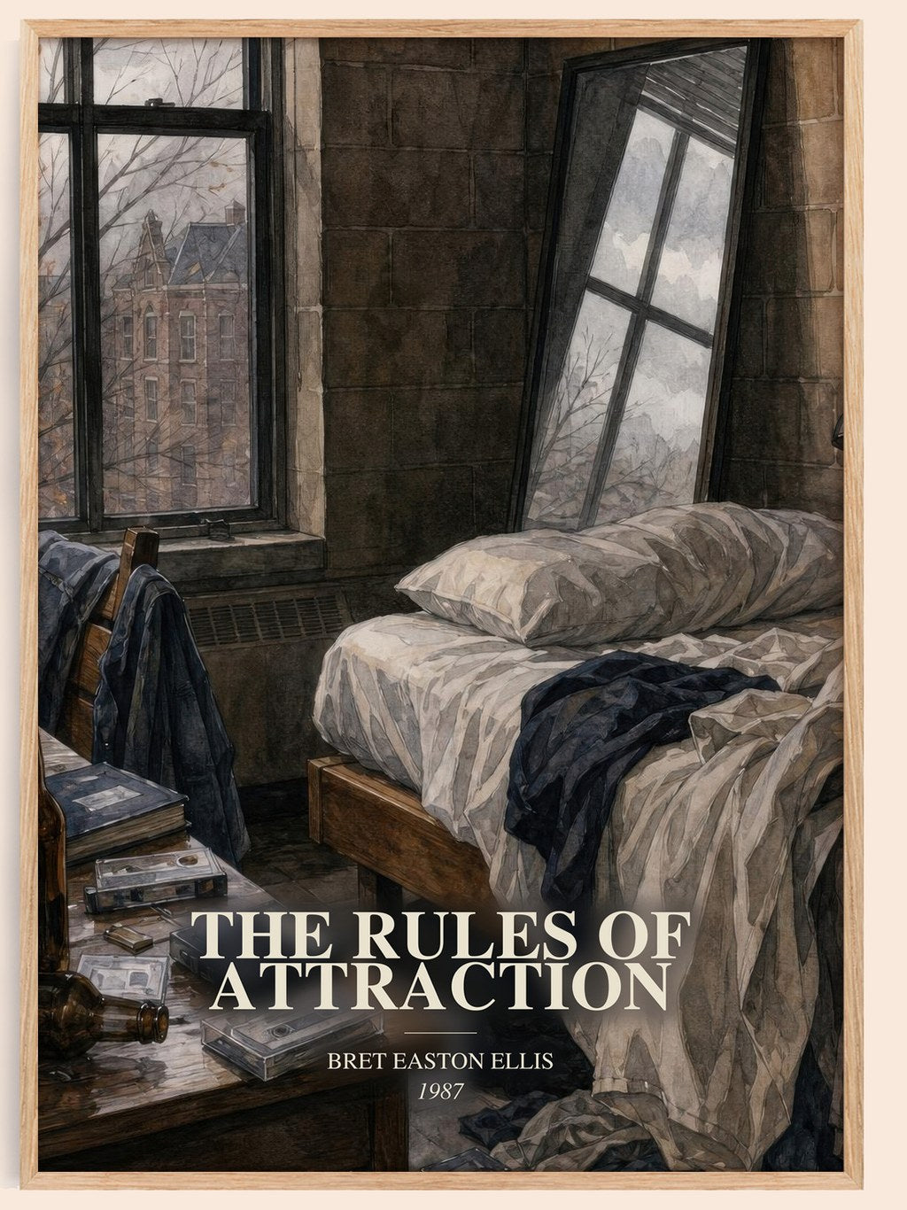 The rules of attraction watercolour book poster by Bret Easton Ellis – framed literary art print