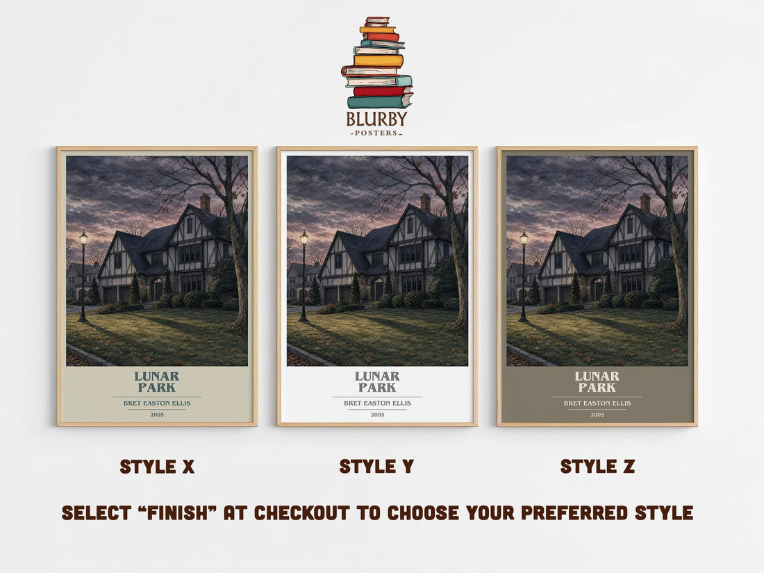 Lunar Park book cover print in frame leaning in hallway – horror wall art (mockup)