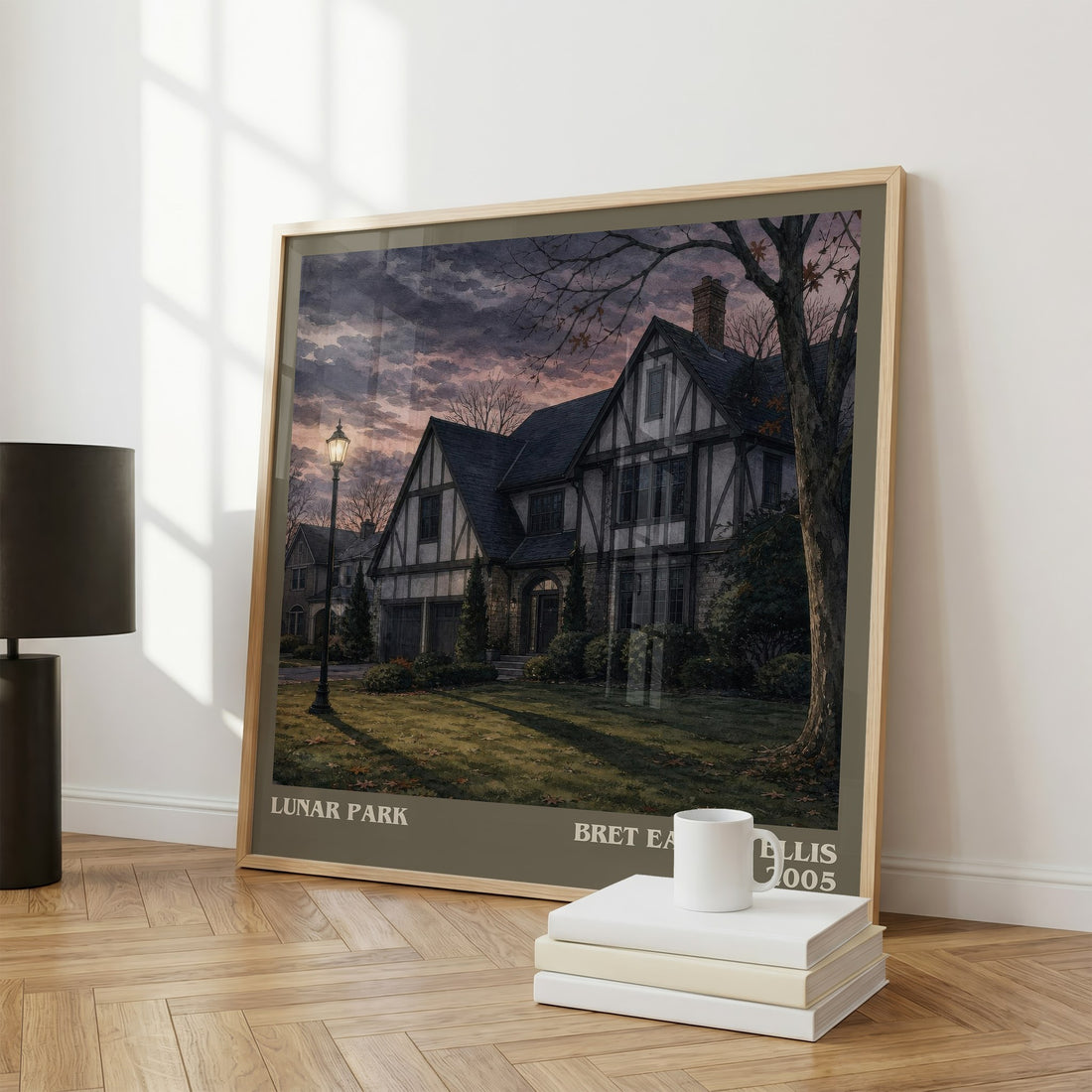 Lunar Park literary print framed by window – literary home decor