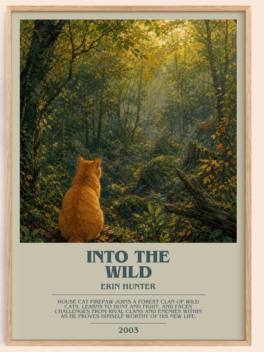 Into the Wild bookish book poster by Erin Hunter – framed literary art print