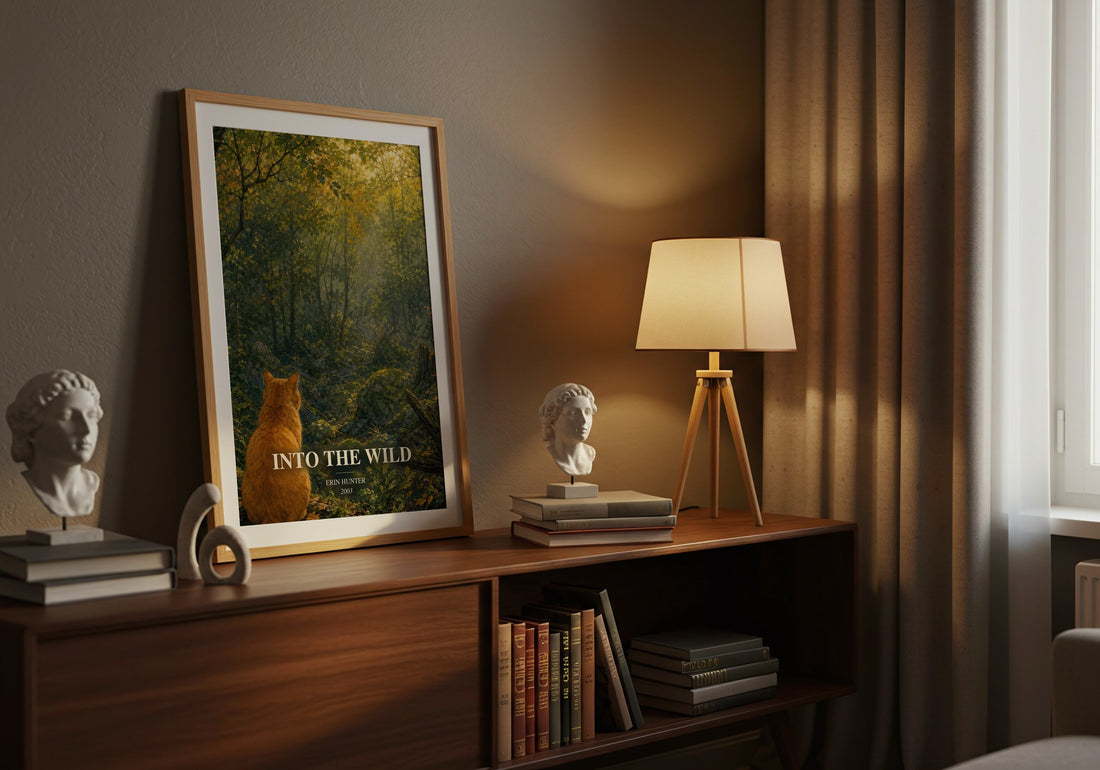 Into the Wild watercolour print on bookshelf – Erin Hunter fan gift
