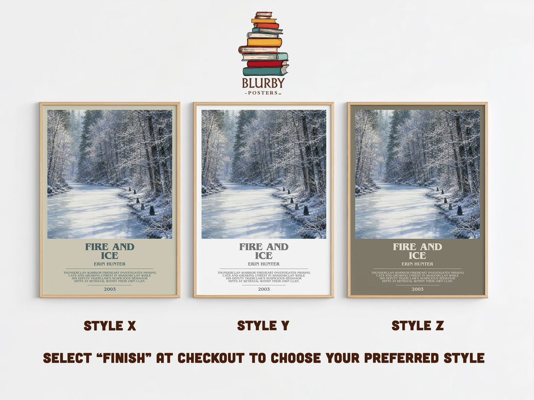 Fire and Ice bookish print in frame leaning in hallway – childrens wall art (mockup)