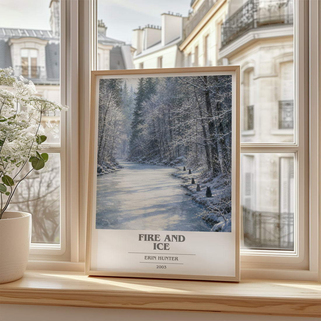 Fire and Ice book cover poster colour and style options – Erin Hunter book art (mockup)
