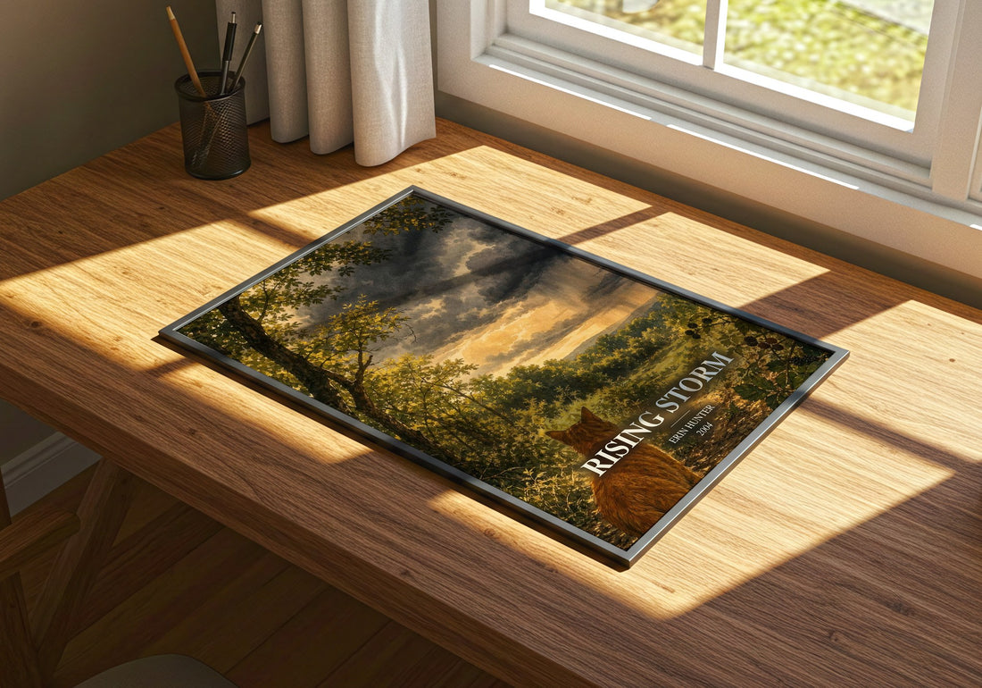 Rising Storm watercolour book poster framed on wall – fantasy wall art