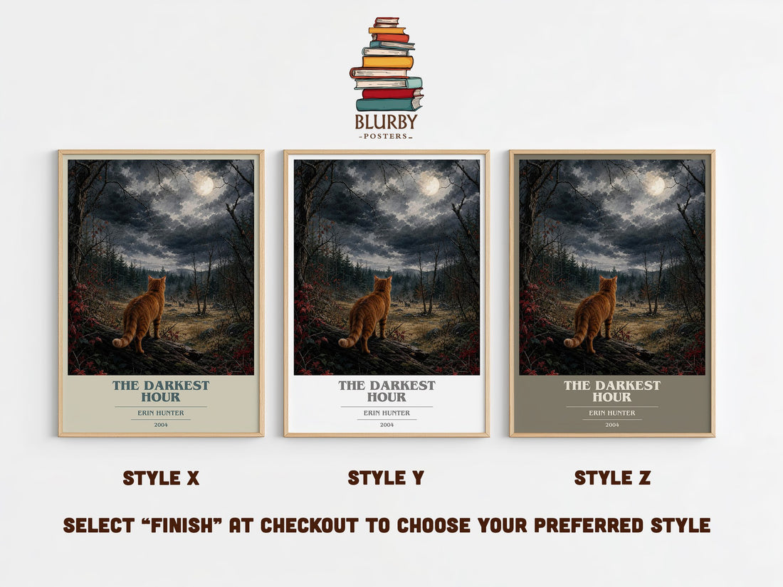 The Darkest Hour book cover print in frame leaning in hallway – fantasy wall art (mockup)