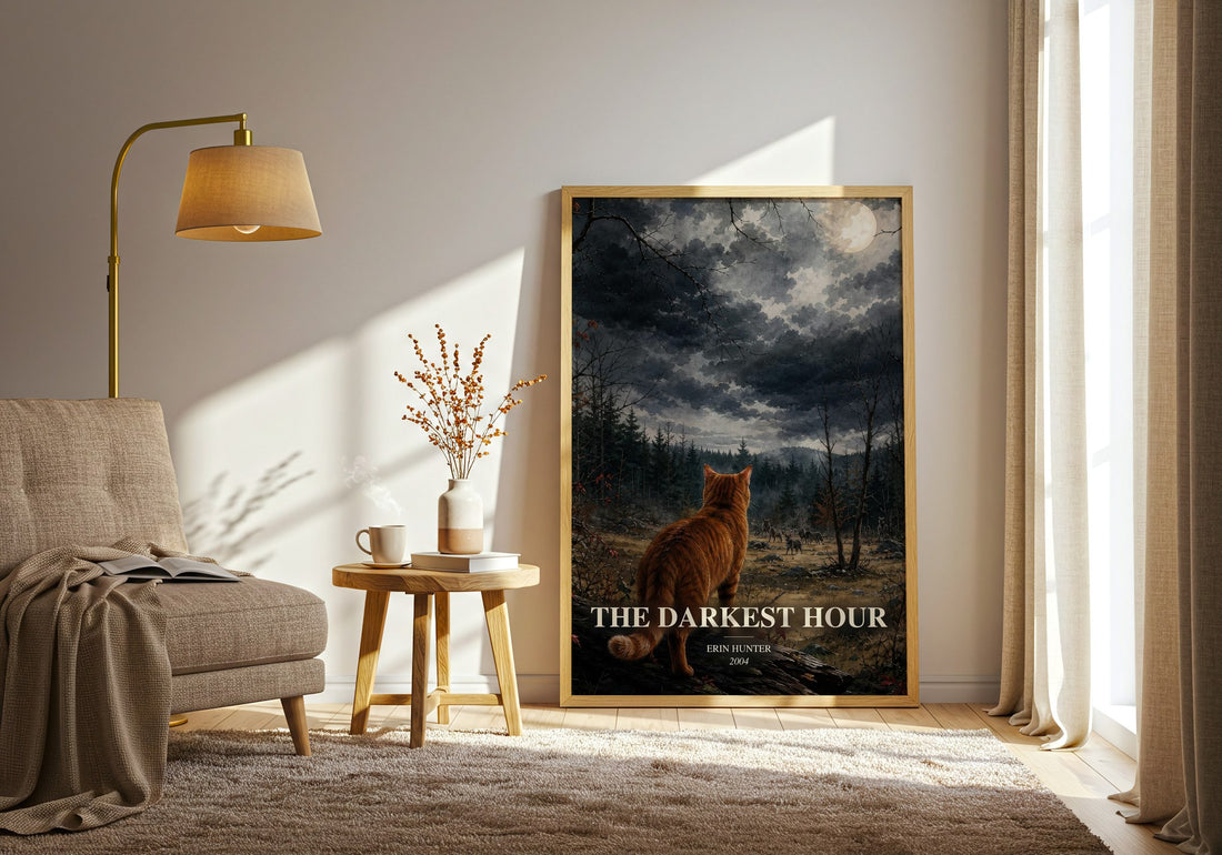 The Darkest Hour watercolour print in frame leaning in hallway – fantasy wall art