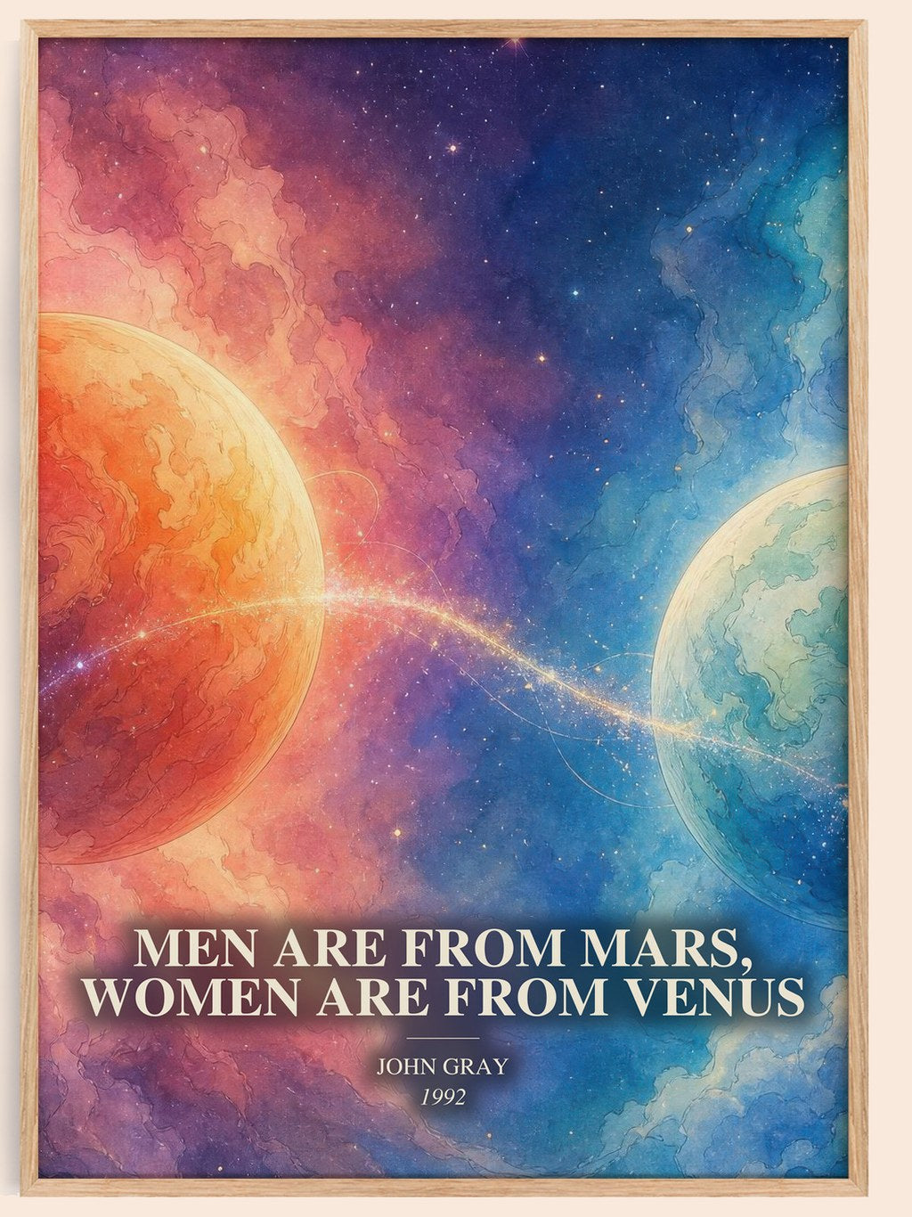 Men are From Mars, Women are From Venus watercolour book poster by John Gray – framed literary art print