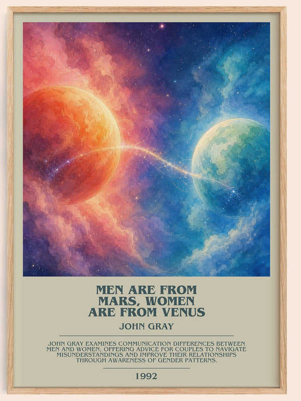 Men are From Mars, Women are From Venus bookish book poster by John Gray – framed literary art print