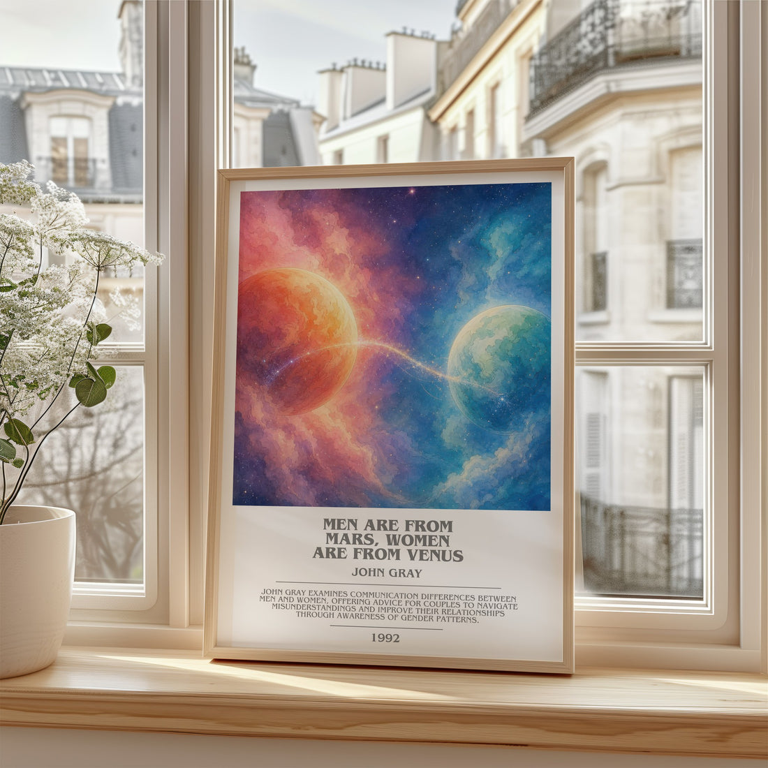 Men are From Mars, Women are From Venus bookish poster colour and style options – John Gray book art (mockup)