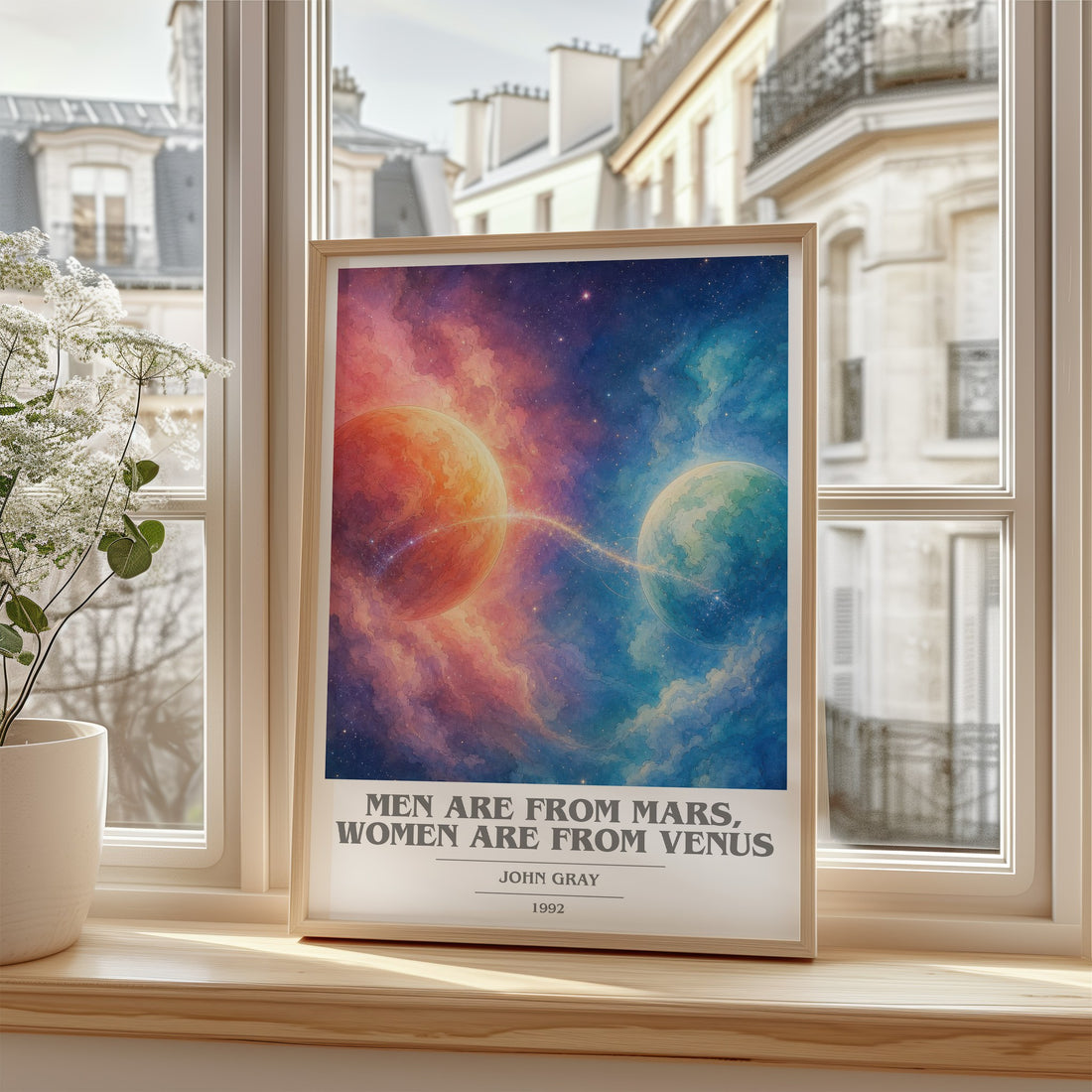 Men are From Mars, Women are From Venus book cover poster colour and style options – John Gray book art (mockup)