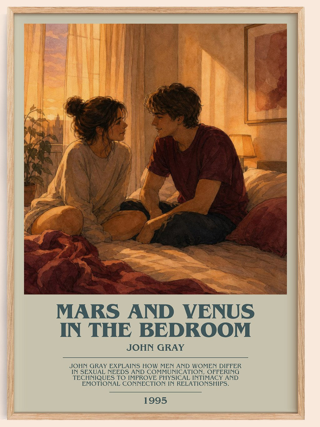 Mars and Venus in the bedroom bookish book poster by John Gray – framed literary art print