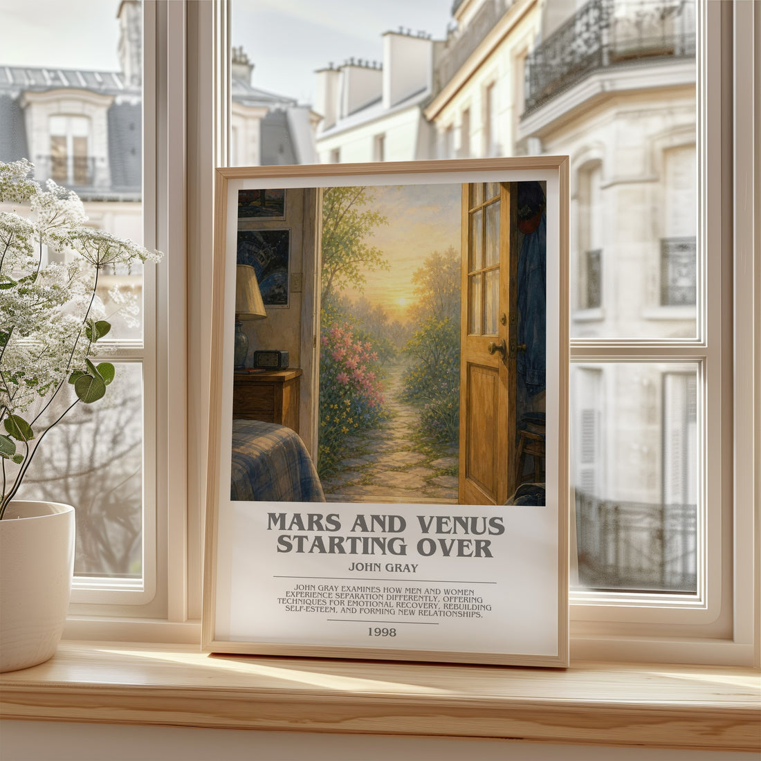 Mars and Venus Starting Over bookish poster colour and style options – John Gray book art (mockup)