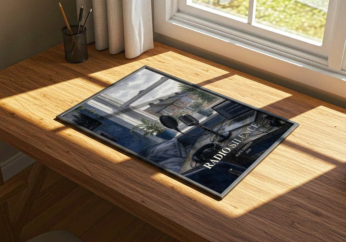 Radio Silence watercolour book poster framed on wall – young adult wall art