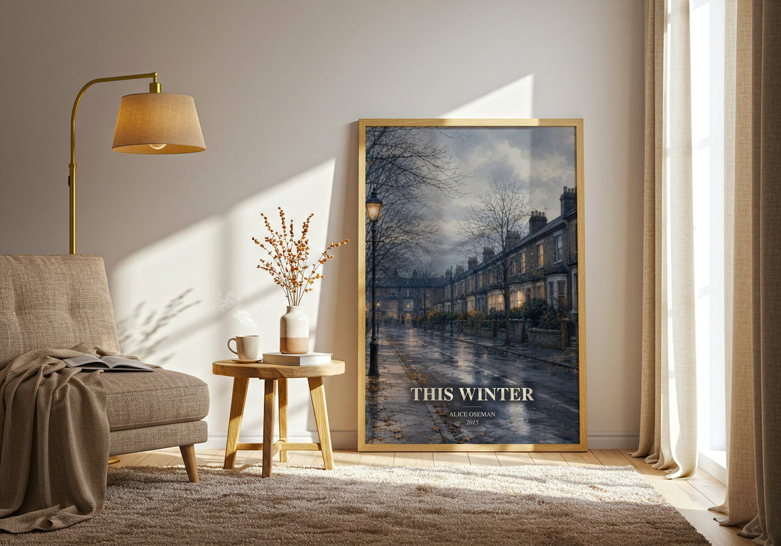 This Winter watercolour print in frame leaning in hallway – young adult wall art