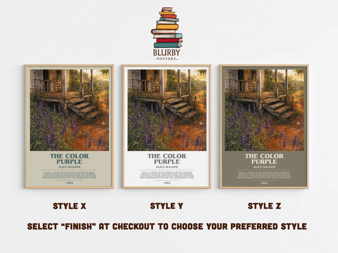 The Color Purple bookish print in frame leaning in hallway – literary fiction wall art (mockup)