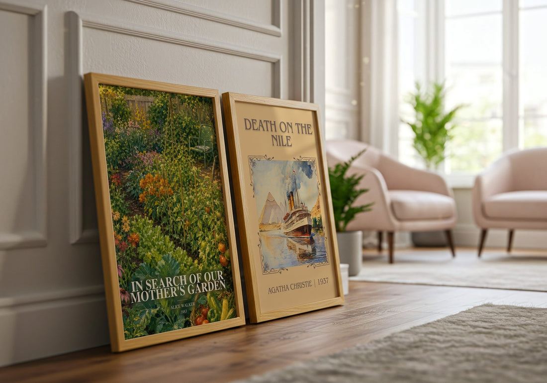 In Search of Our Mother's Garden watercolour print framed by window – literary home decor