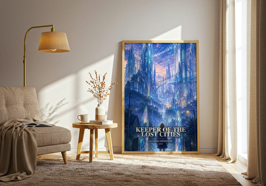 Keeper of the Lost Cities watercolour print in frame leaning in hallway – fantasy wall art
