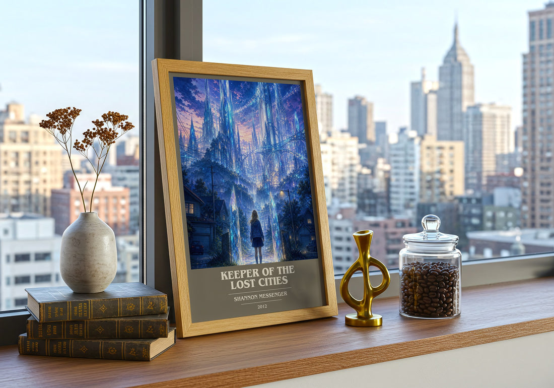 Keeper of the Lost Cities book cover print framed by window – literary home decor