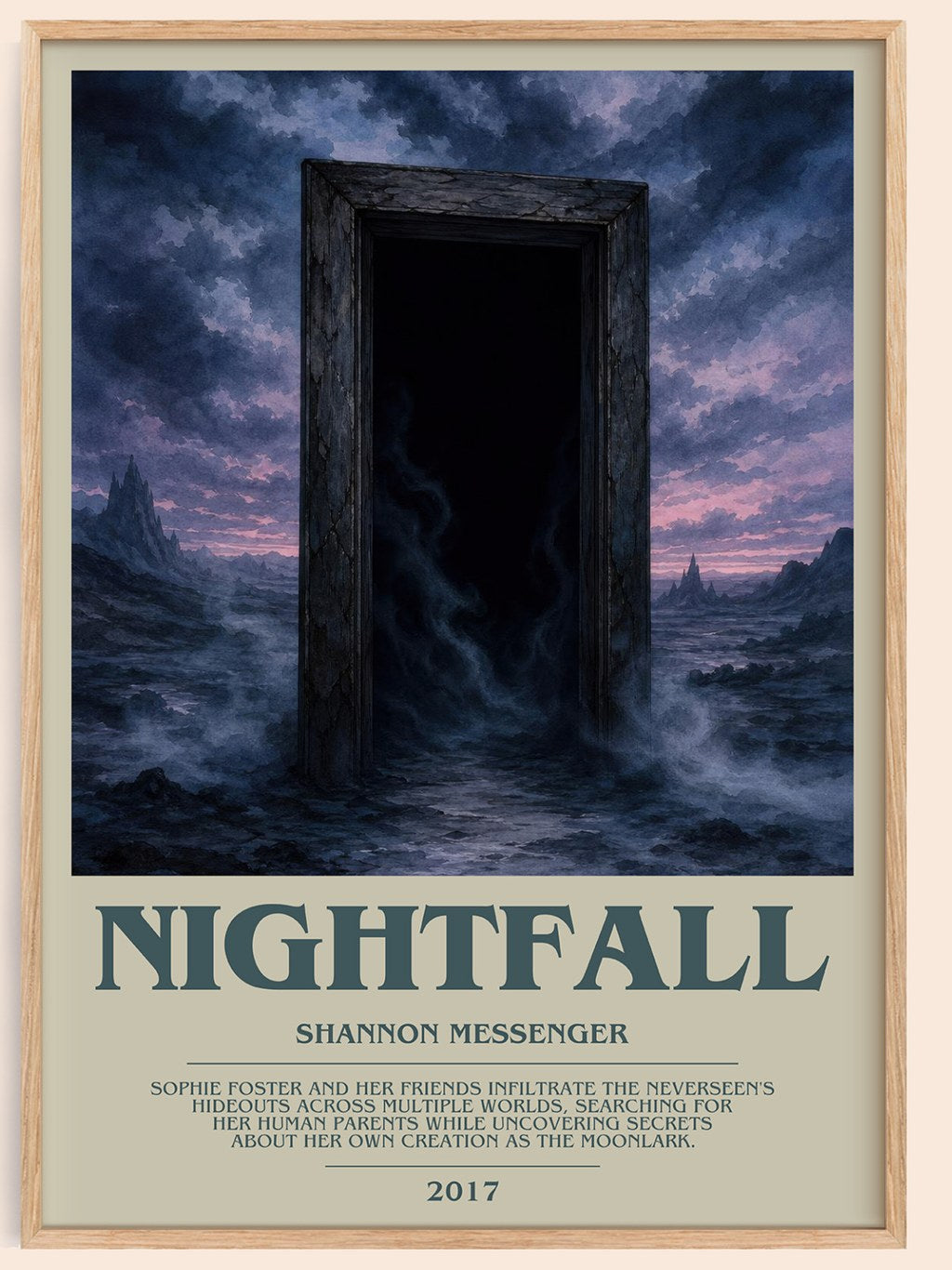 Nightfall bookish book poster by Shannon Messenger – framed literary art print