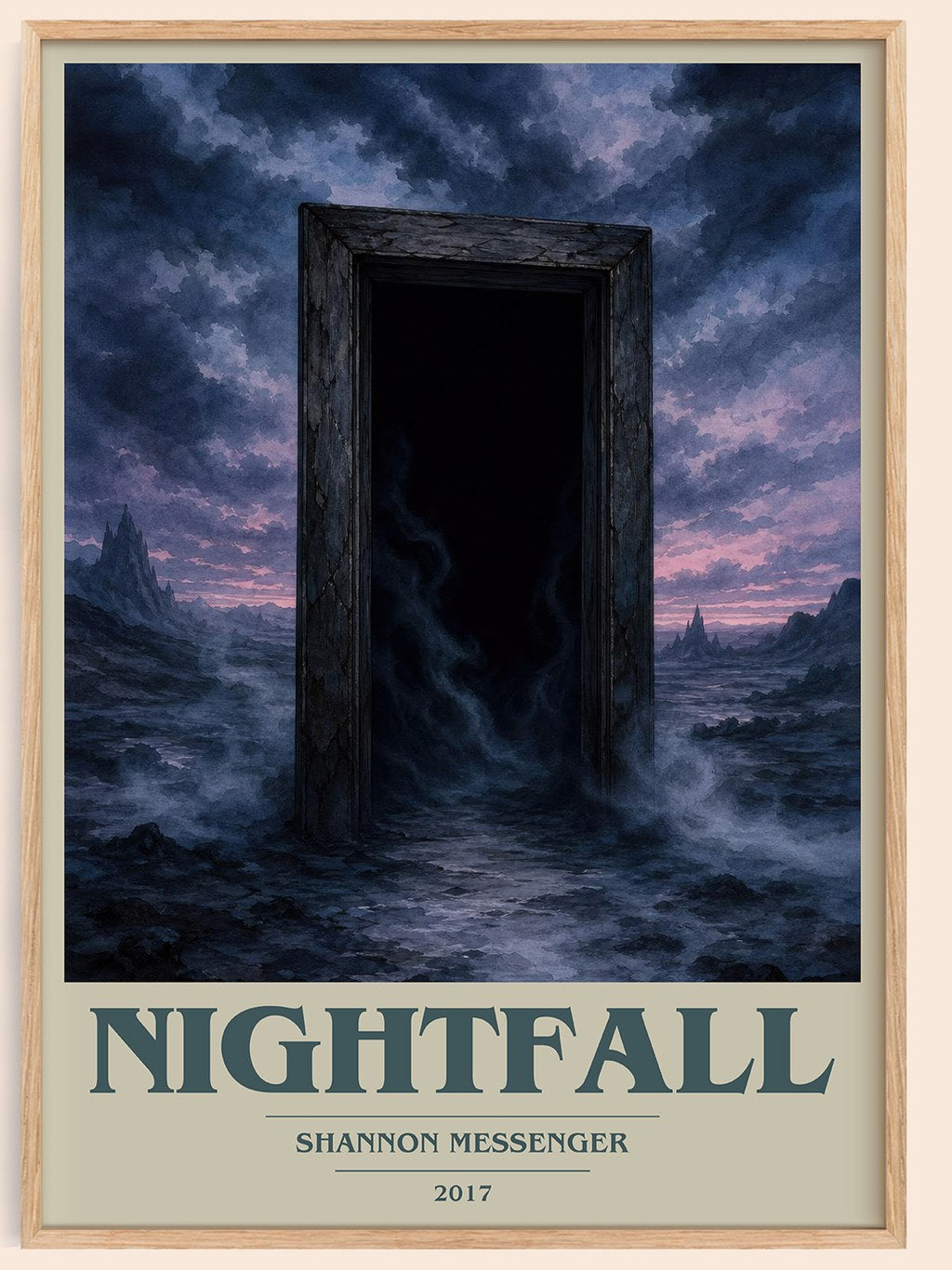 Nightfall book cover book poster by Shannon Messenger – framed literary art print
