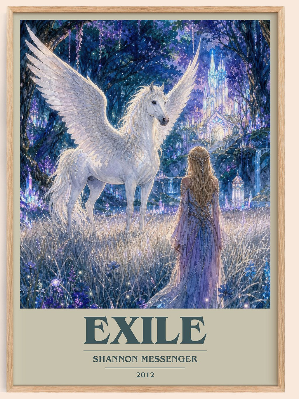 Exile book cover book poster by Shannon Messenger – framed literary art print