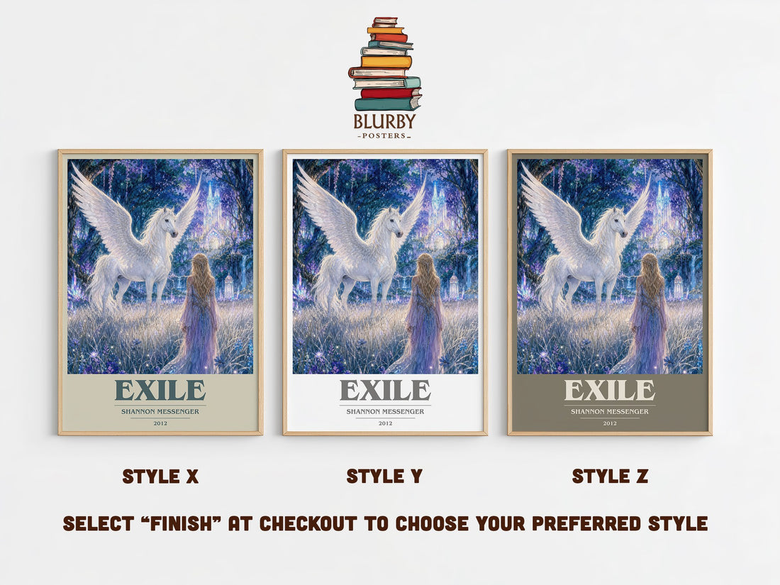 Exile book cover print in frame leaning in hallway – fantasy wall art (mockup)