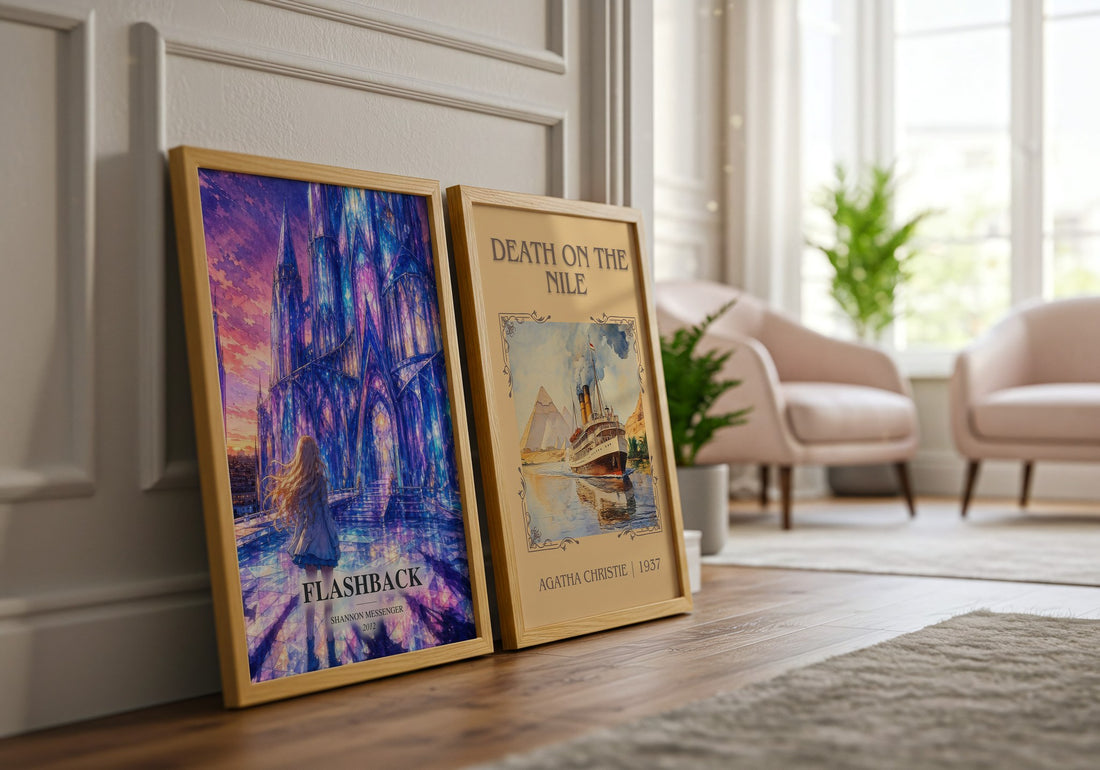 Flashback watercolour print framed by window – literary home decor