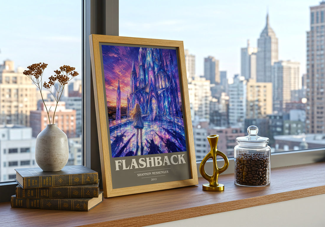 Flashback book cover print framed by window – literary home decor