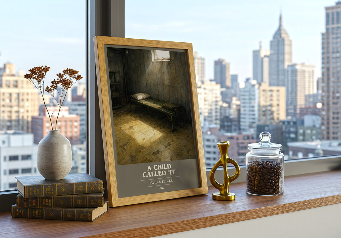 A child called "it" book cover print framed by window – literary home decor