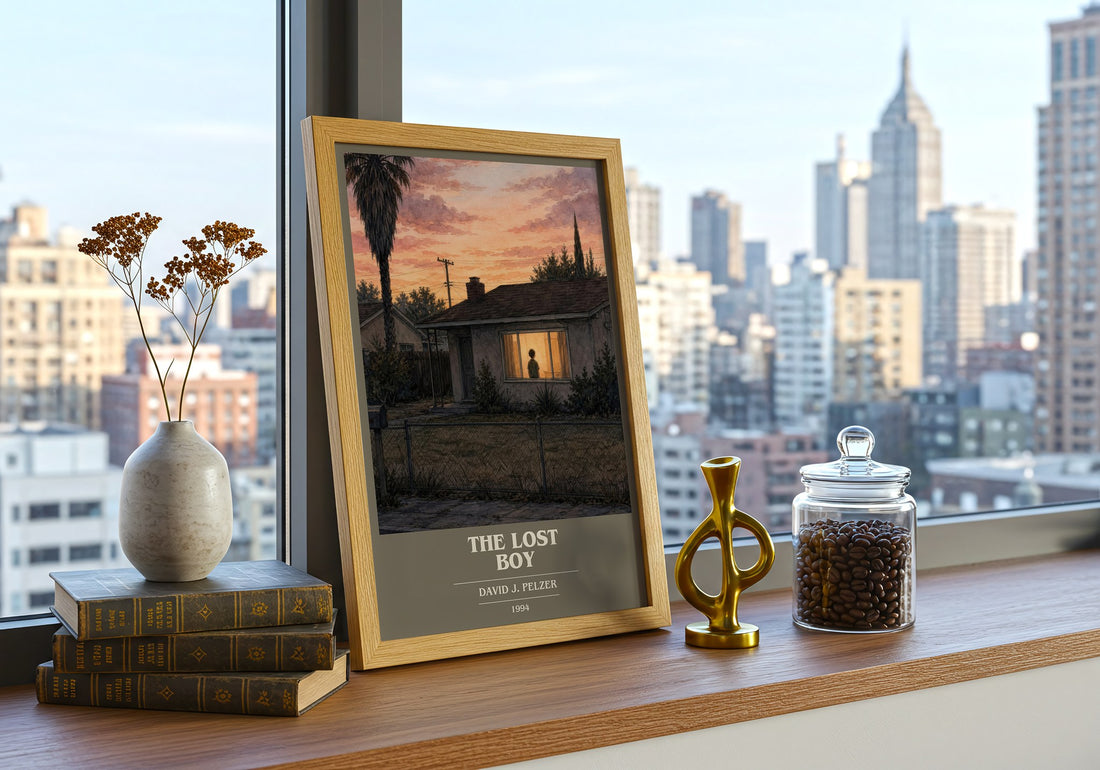 The lost boy book cover print framed by window – literary home decor