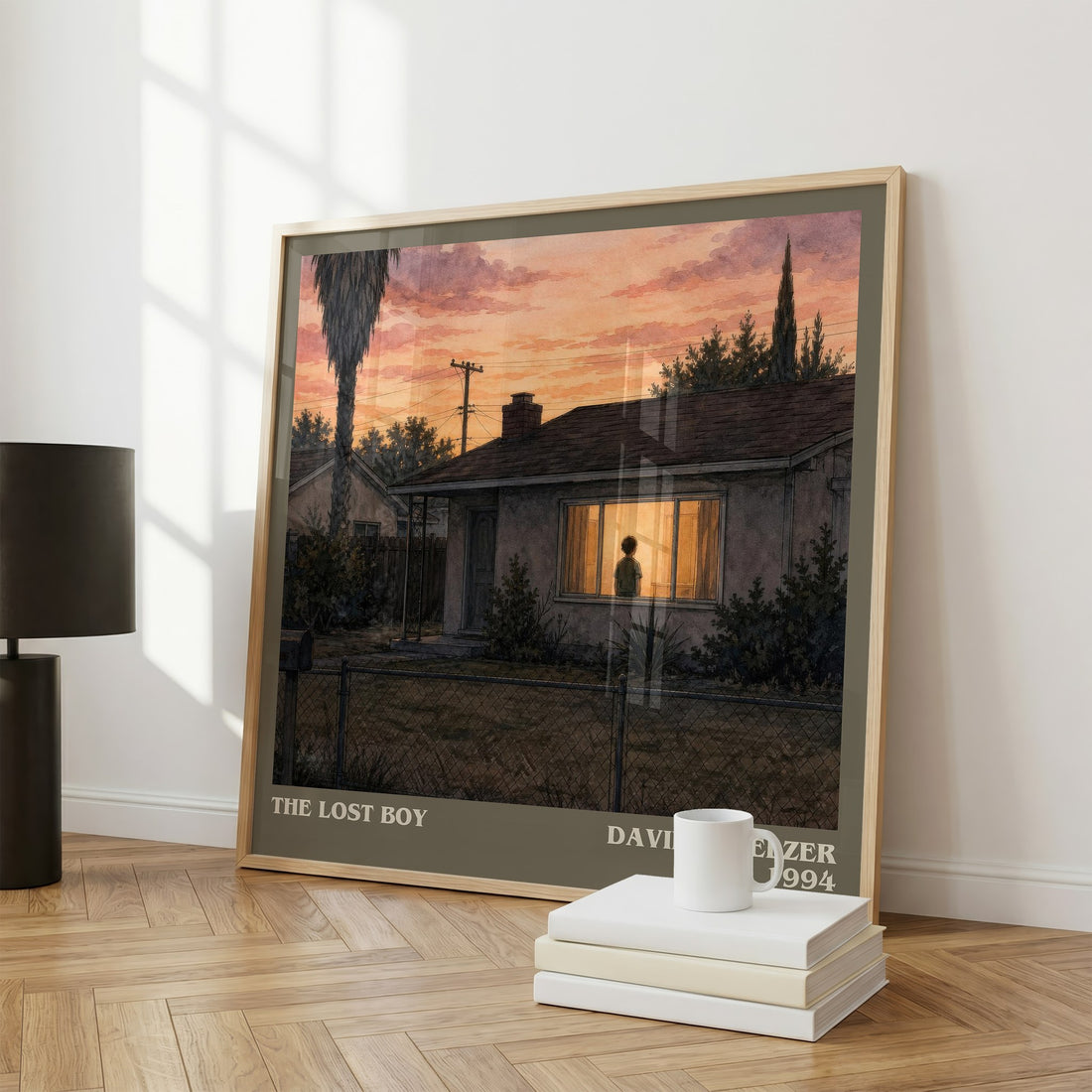 The lost boy literary print framed by window – literary home decor