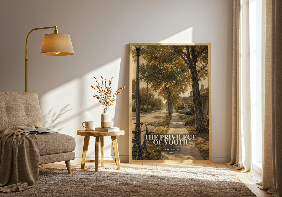 The Privilege of Youth watercolour print in frame leaning in hallway – memoir wall art