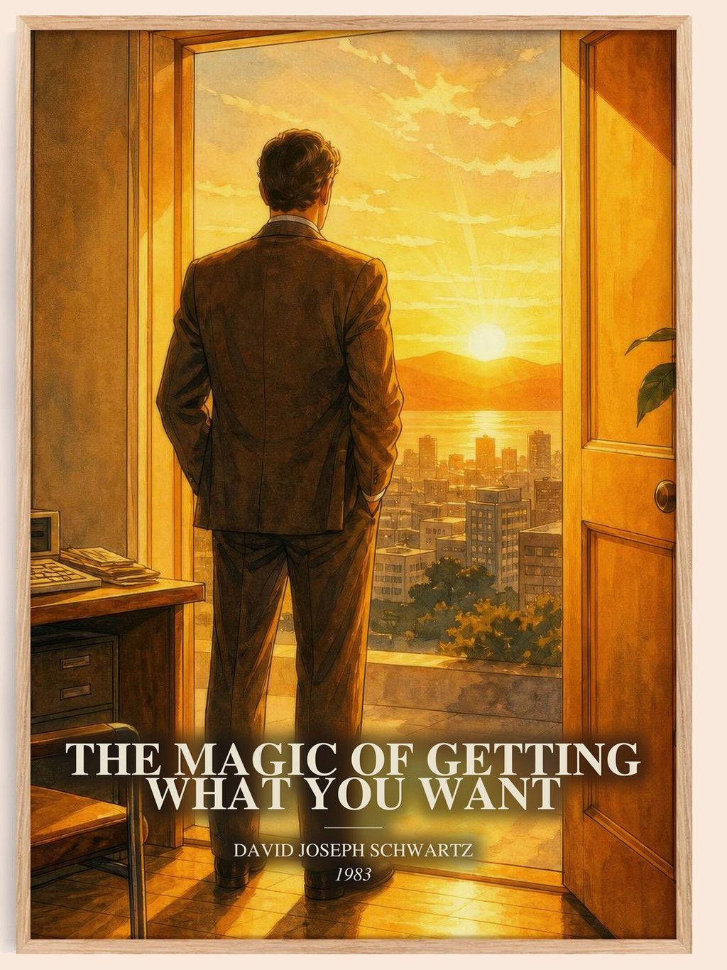 The Magic of Getting What You Want watercolour book poster by David Joseph Schwartz – framed literary art print