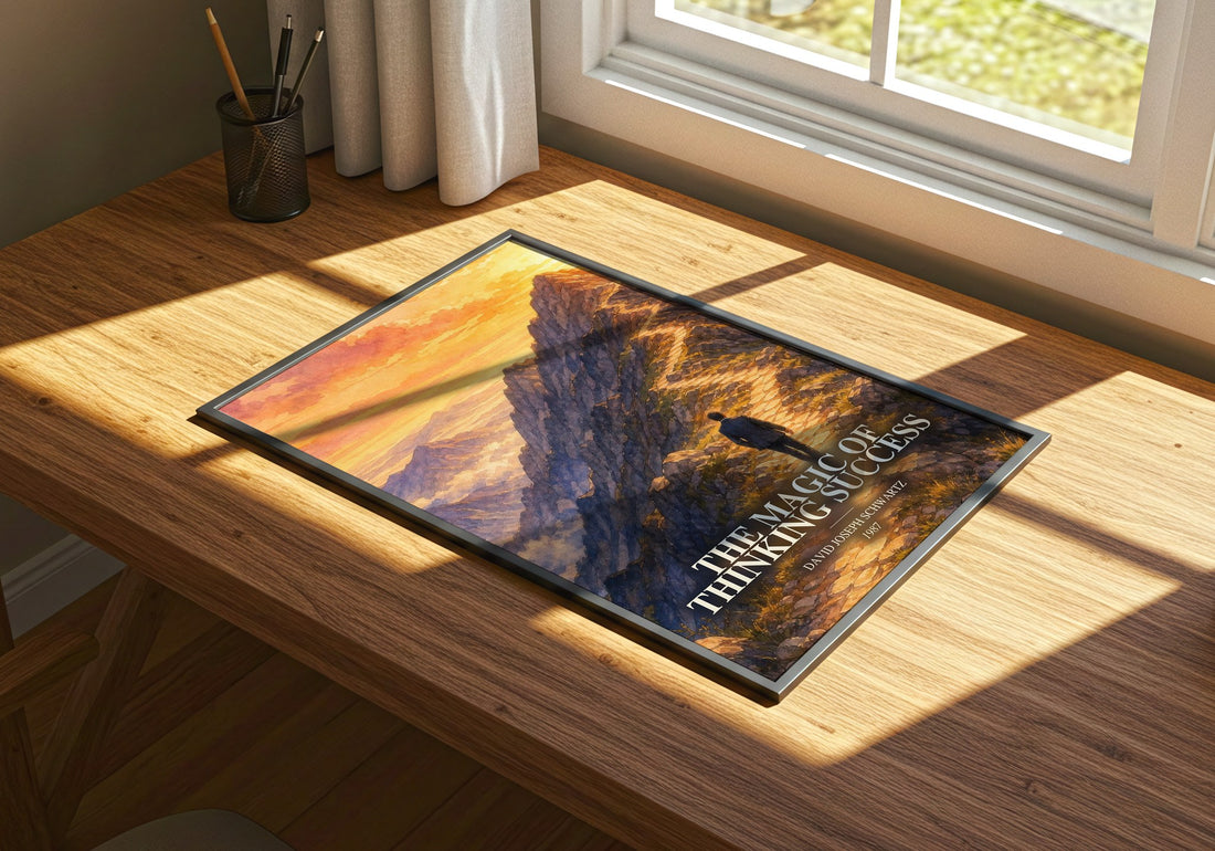 The Magic of Thinking Success watercolour book poster framed on wall – non fiction wall art