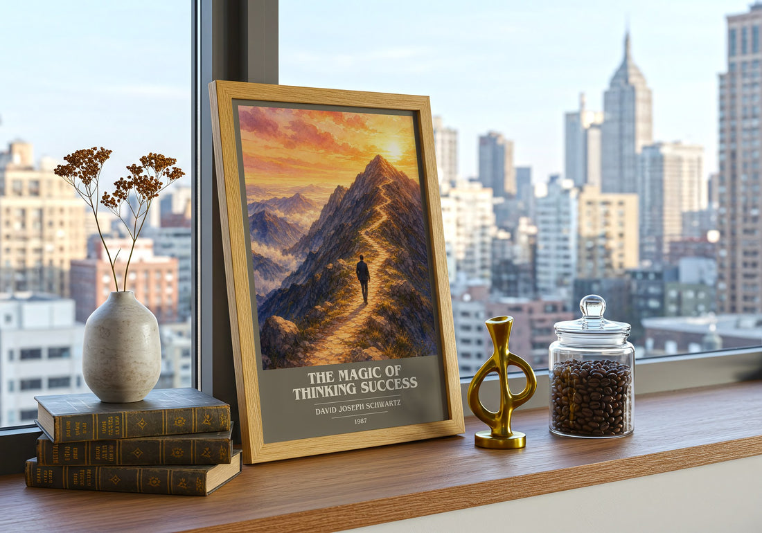 The Magic of Thinking Success book cover print framed by window – literary home decor