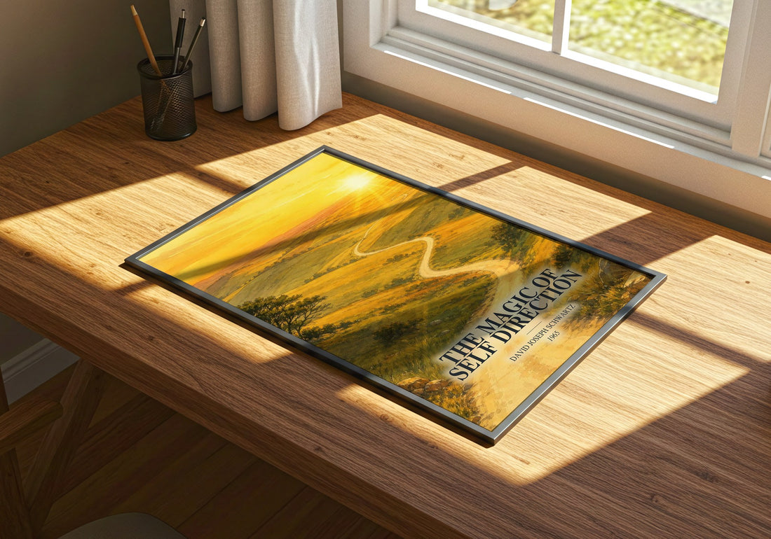 The Magic of Self Direction watercolour book poster framed on wall – non fiction wall art