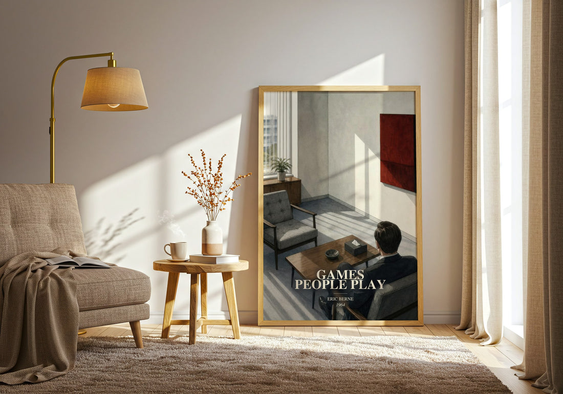 Games People Play watercolour print in frame leaning in hallway – non fiction wall art