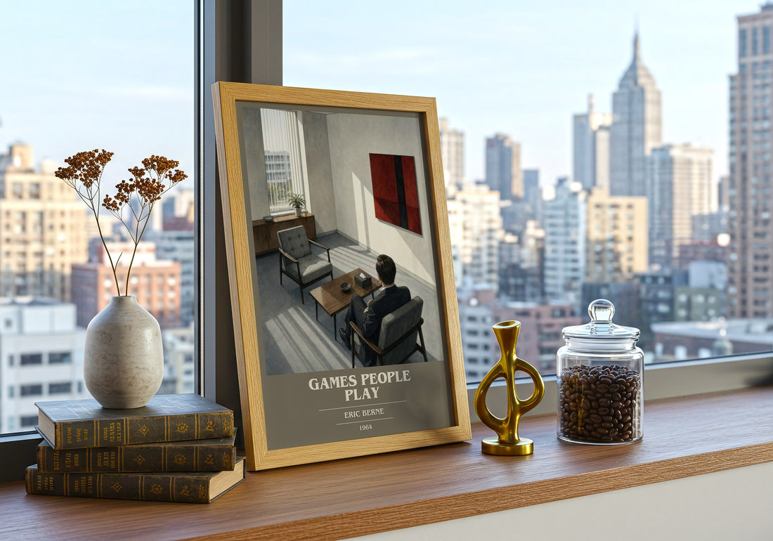 Games People Play book cover print framed by window – literary home decor