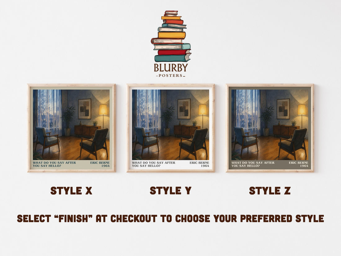 What do you say after you say hello? literary print in frame leaning in hallway – non fiction wall art (mockup)