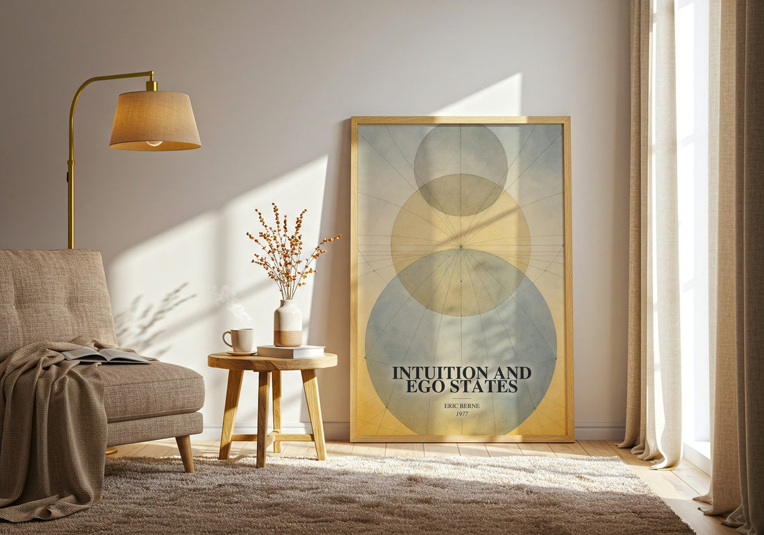 Intuition and ego states watercolour print in frame leaning in hallway – non fiction wall art