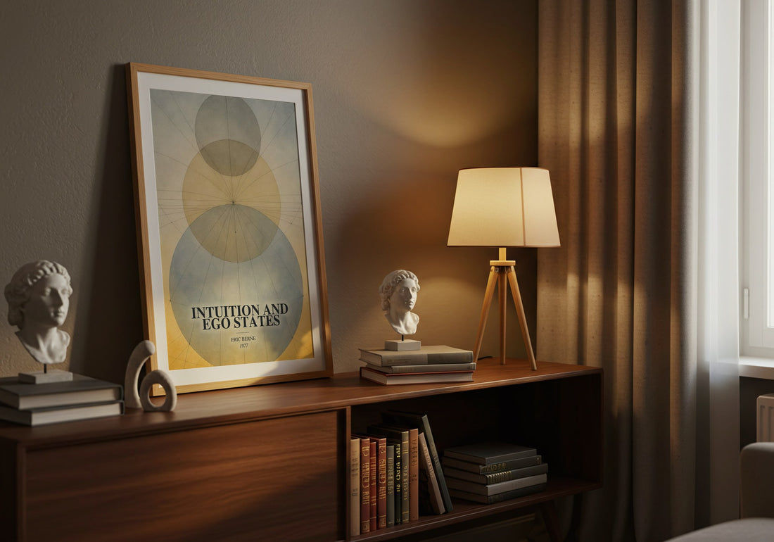 Intuition and ego states watercolour print on bookshelf – Eric Berne fan gift