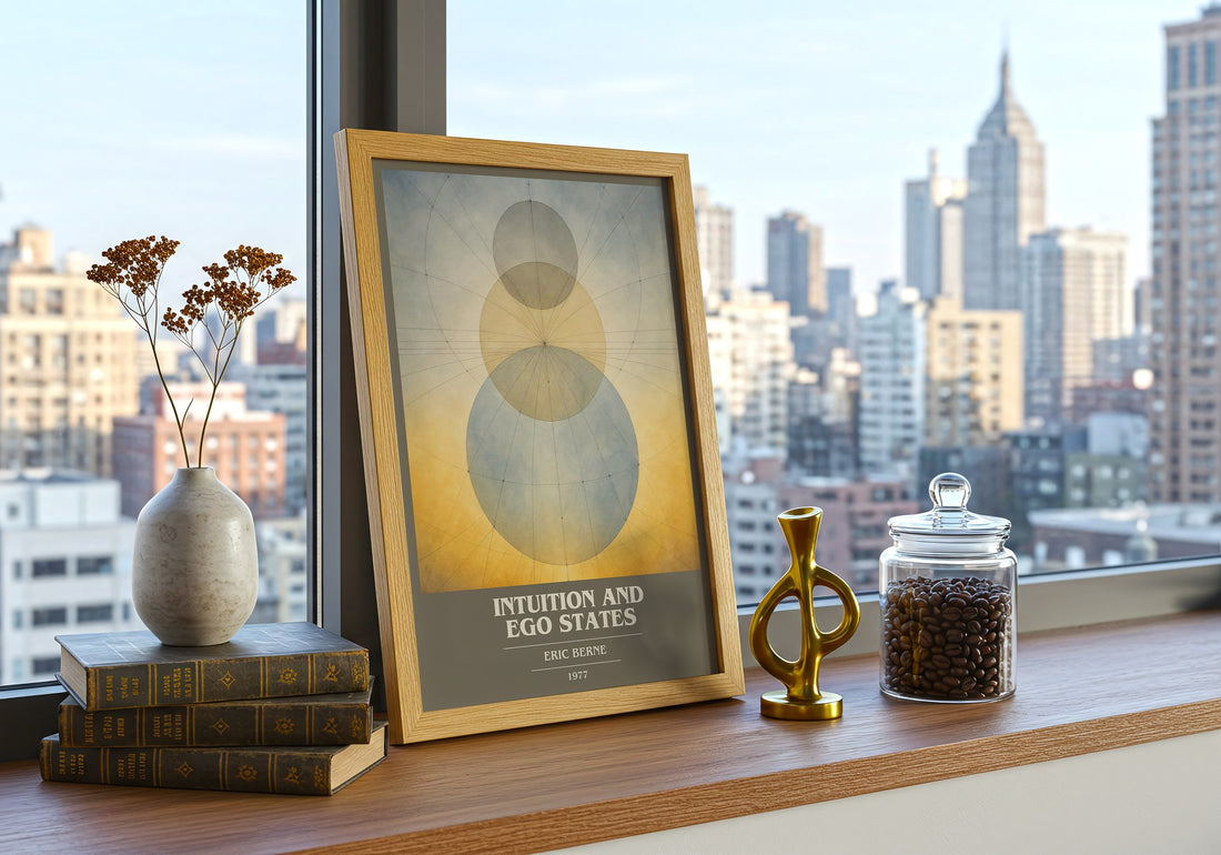 Intuition and ego states book cover print framed by window – literary home decor