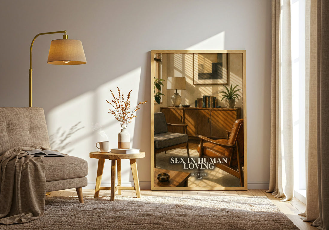 Sex in human loving watercolour print in frame leaning in hallway – non fiction wall art