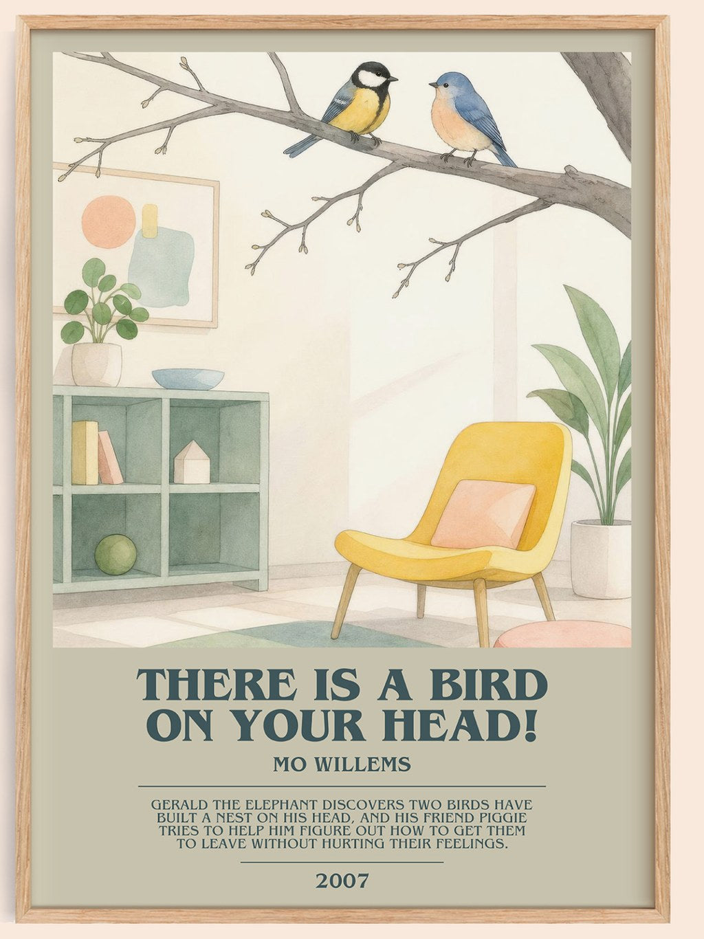 There is a bird on your head! bookish book poster by Mo Willems – framed literary art print