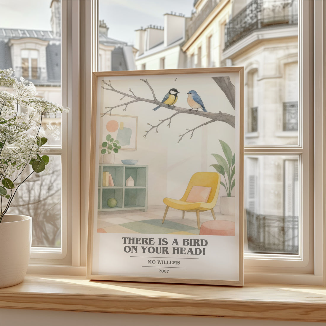 There is a bird on your head! book cover poster colour and style options – Mo Willems book art
