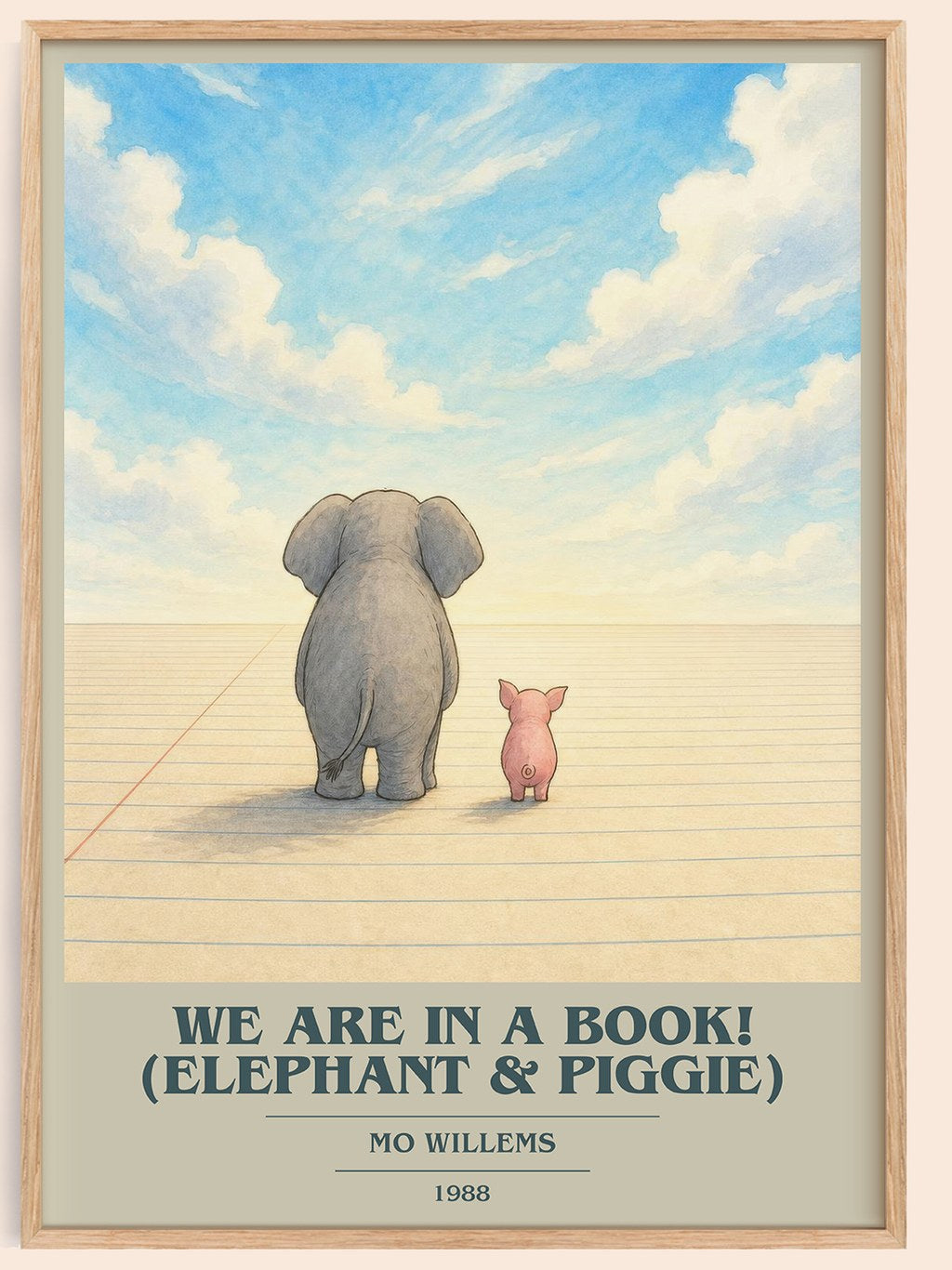 We Are in a Book! (Elephant & Piggie) book cover book poster by Mo Willems – framed literary art print