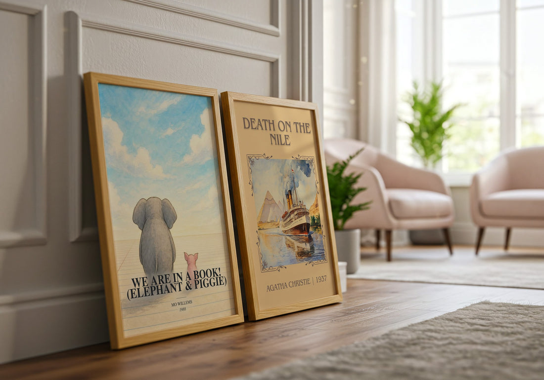 We Are in a Book! (Elephant & Piggie) watercolour print framed by window – literary home decor