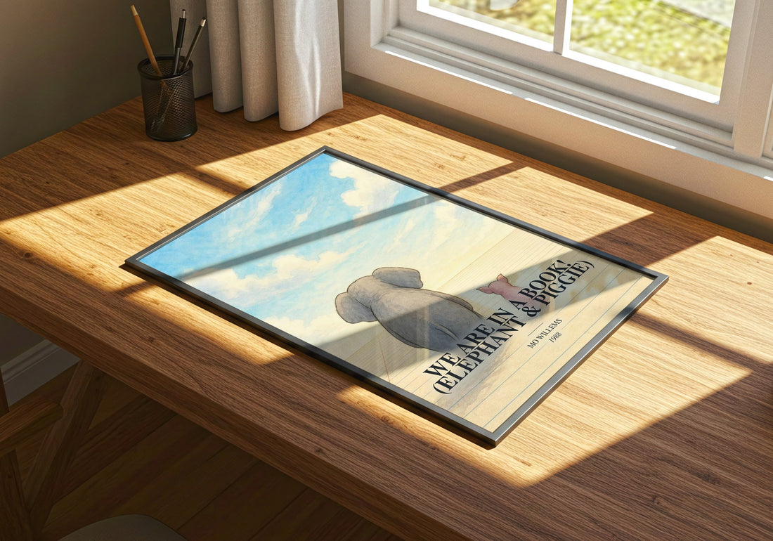 We Are in a Book! (Elephant & Piggie) watercolour book poster framed on wall – childrens wall art