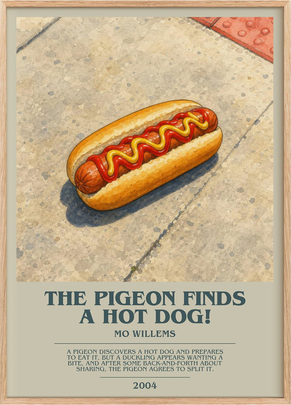 The Pigeon finds a hot dog! Bookish Wall Art by Mo Willems