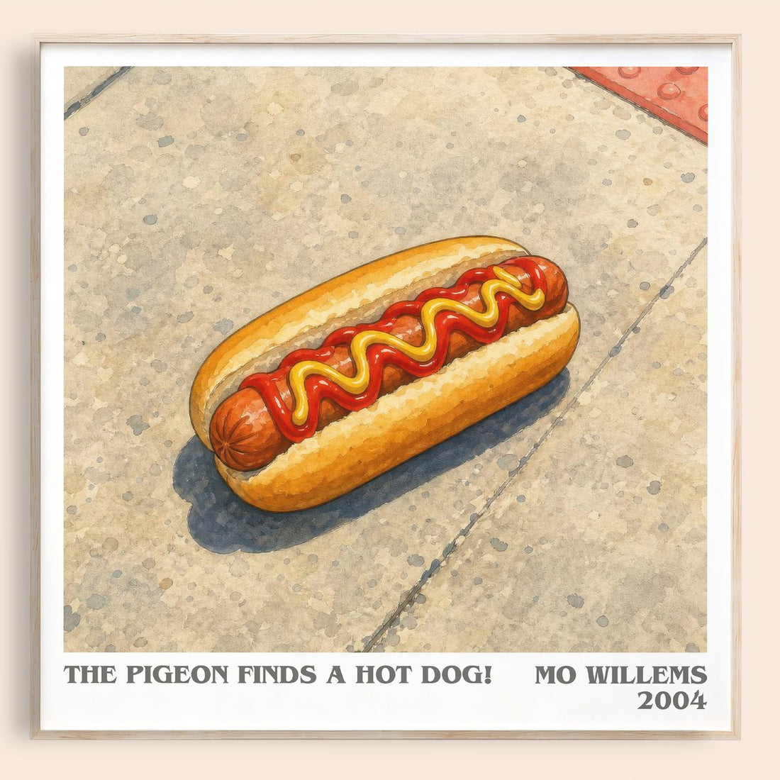 The Pigeon finds a hot dog! literary book poster by Mo Willems – framed literary art print